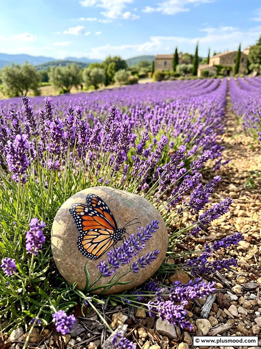 Painted Rock With Monarch On Lavender - 25 painted rock ideas with butterflies