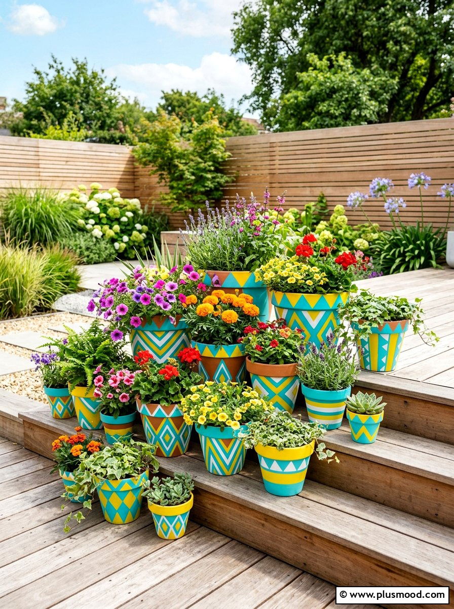 Painted Terra Cotta Pot - 25 cheap summer patio ideas