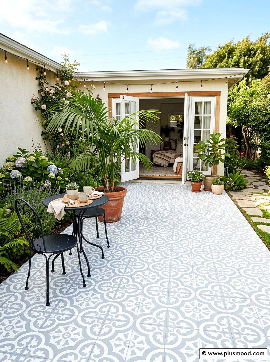 Painted concrete patio - 25 small backyard ideas on a budget