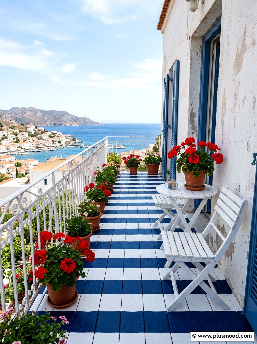 Painted floor stripes - 25 summer balcony floor decor ideas