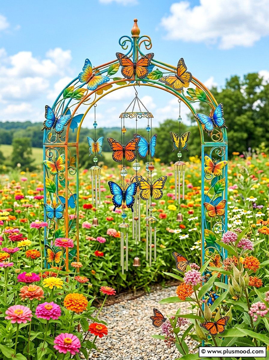 Painted metal butterfly garden - 25 outdoor garden decor ideas with wind chimes