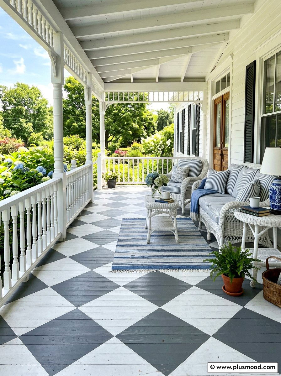 Painted porch floor pattern - 25 simple summer front porch ideas