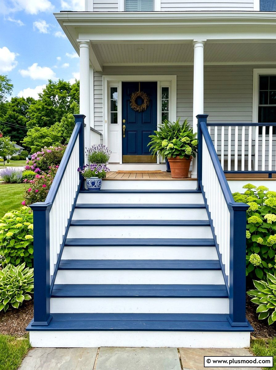 Painted stairs and railings - 25 summer colorful curb appeal ideas