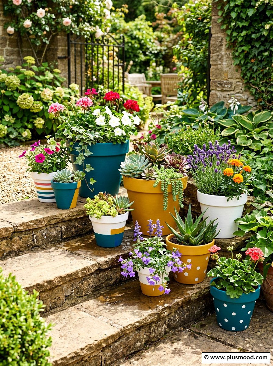 Painted terracotta pots - 25 summer outdoor entertaining ideas on a budget