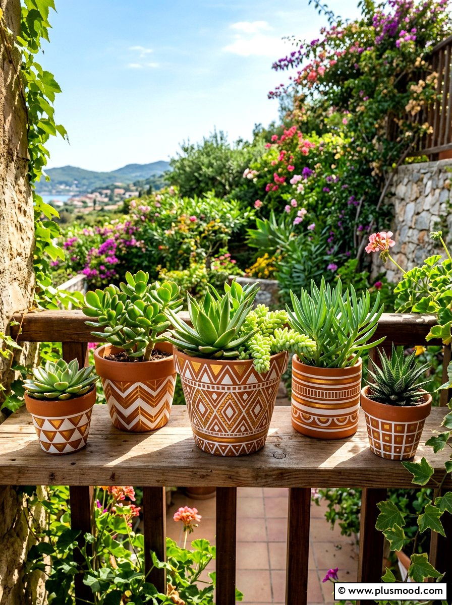 Painted terracotta pots - 25 summer balcony ideas on a budget