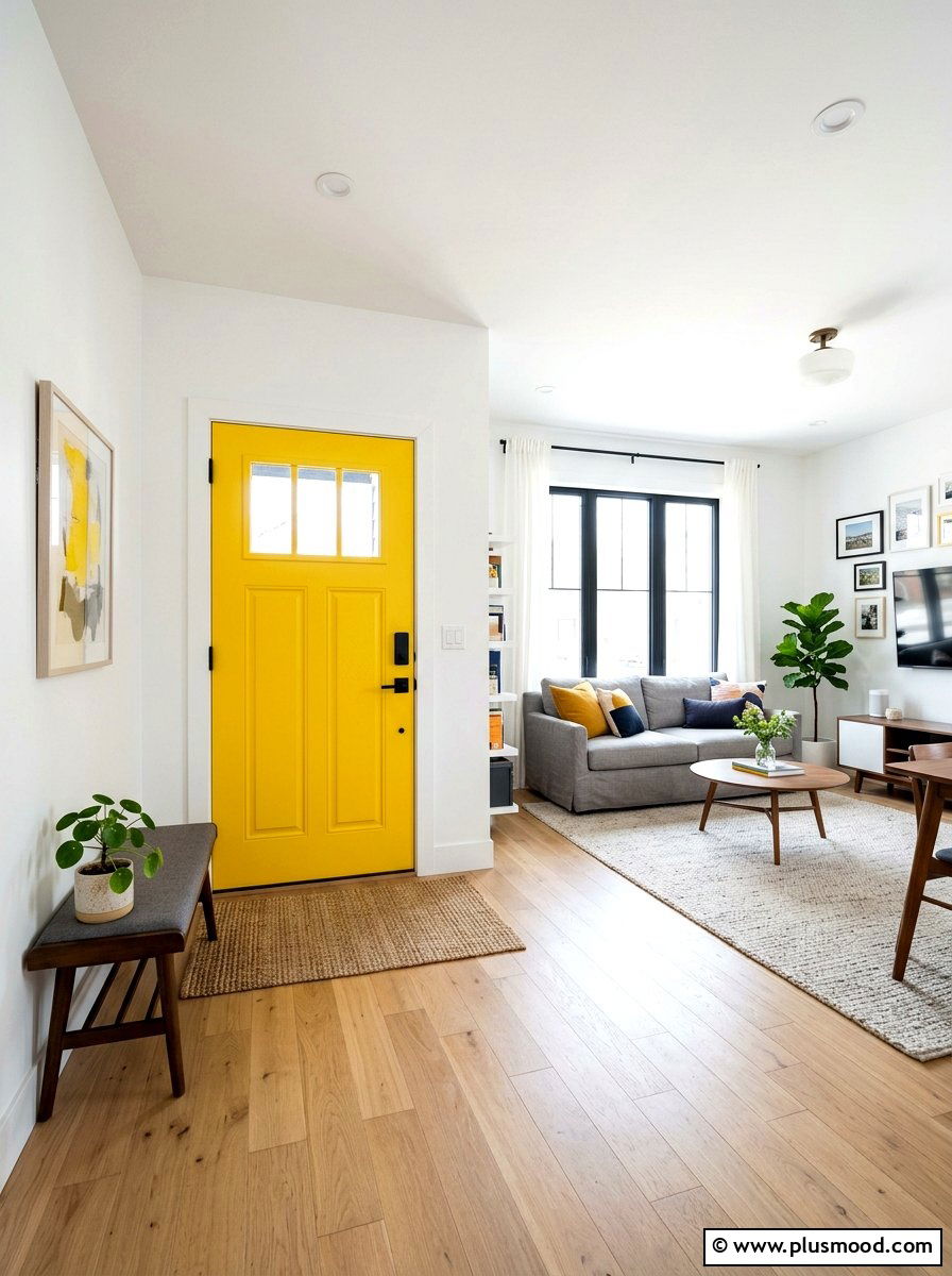 Painted yellow living room door - 25 yellow summer living room ideas