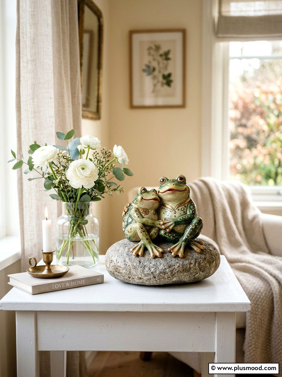 Pair of frogs on stone - 25 painted rock ideas with frog art