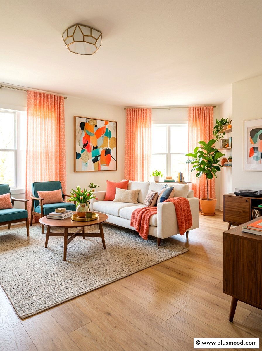 Pale Coral Geometrics - 25 summer curtains ideas for living room