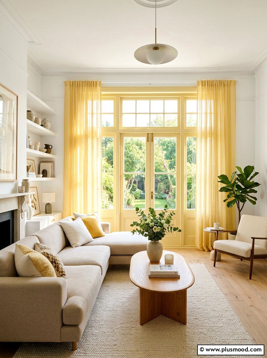 Pale yellow living room windows - 25 yellow summer living room ideas