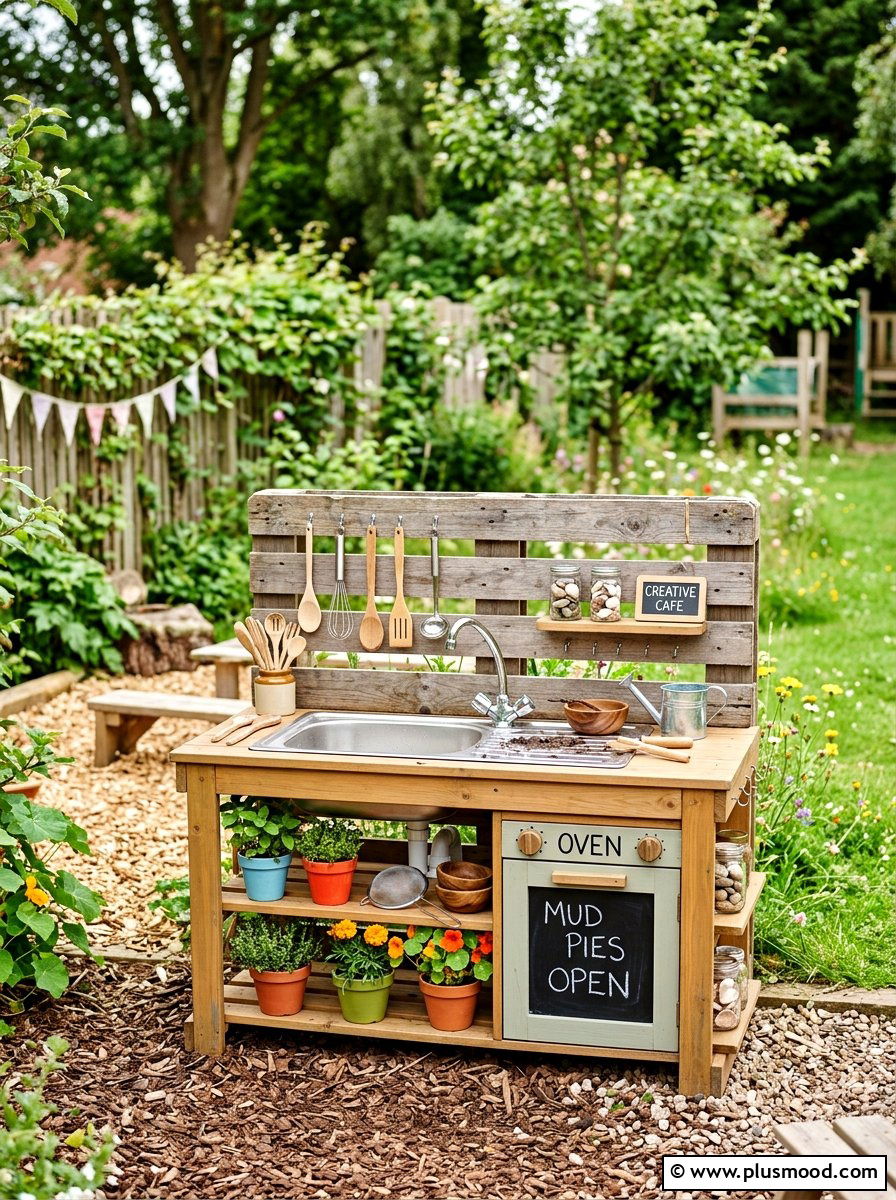 Pallet mud kitchen - 25 outdoor garden decor ideas with wooden pallets