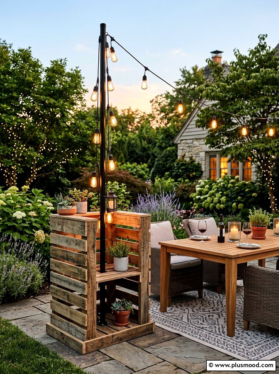Pallet outdoor lighting stand - 25 outdoor garden decor ideas with wooden pallets