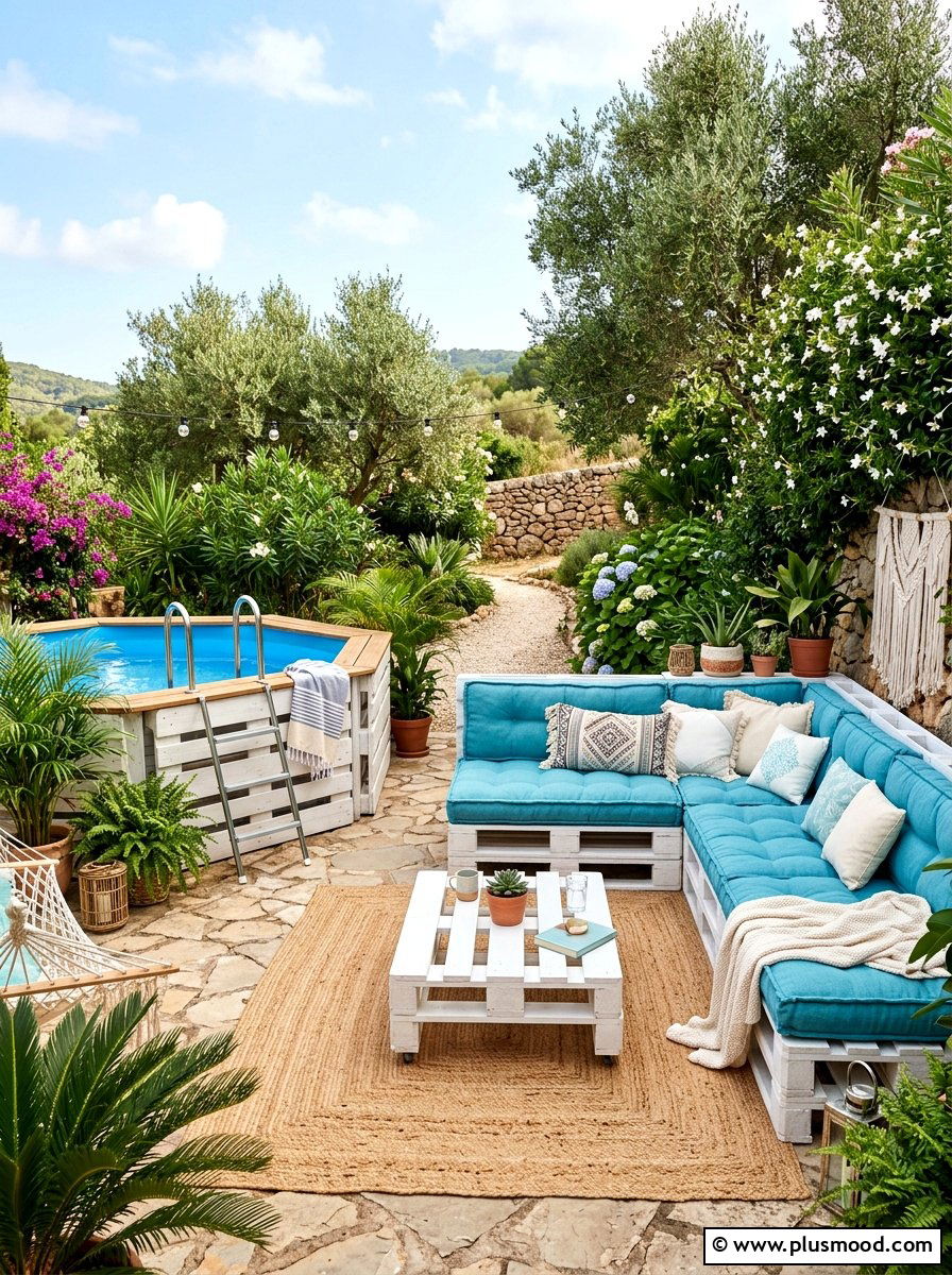 Pallet pool furniture - 25 pool landscaping ideas on a budget