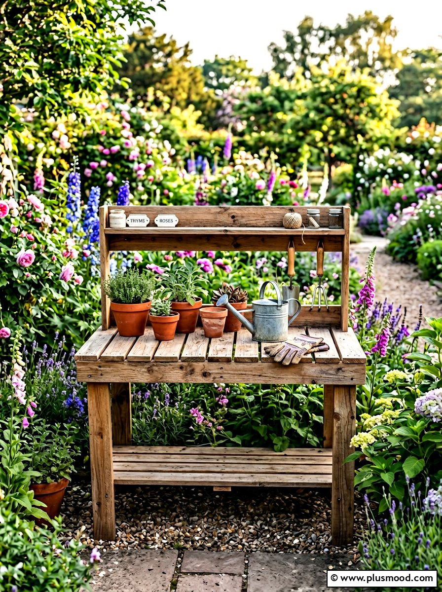 Pallet potting bench - 25 outdoor garden decor ideas with wooden pallets