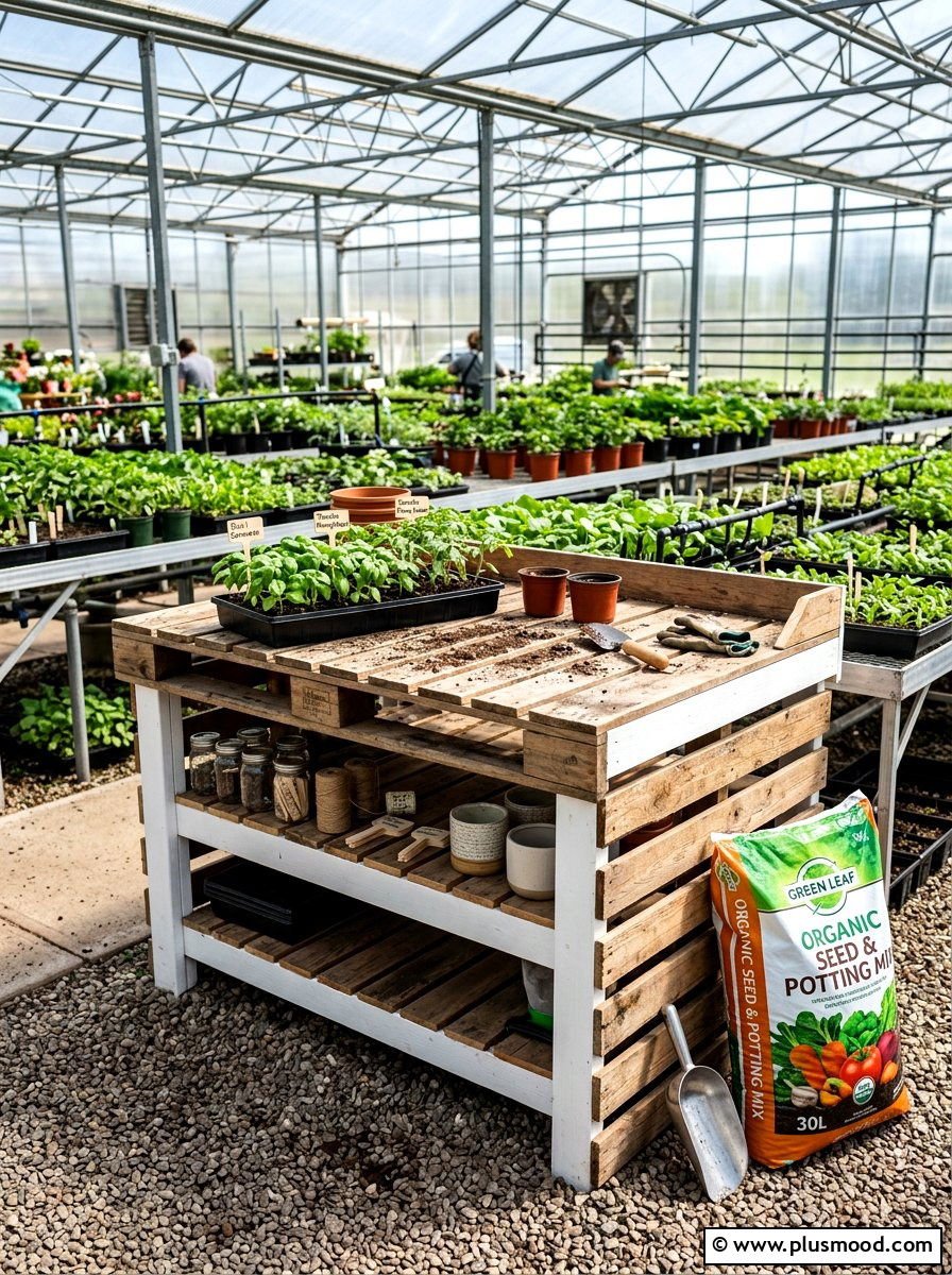 Pallet potting table - 25 outdoor garden decor ideas with wooden pallets