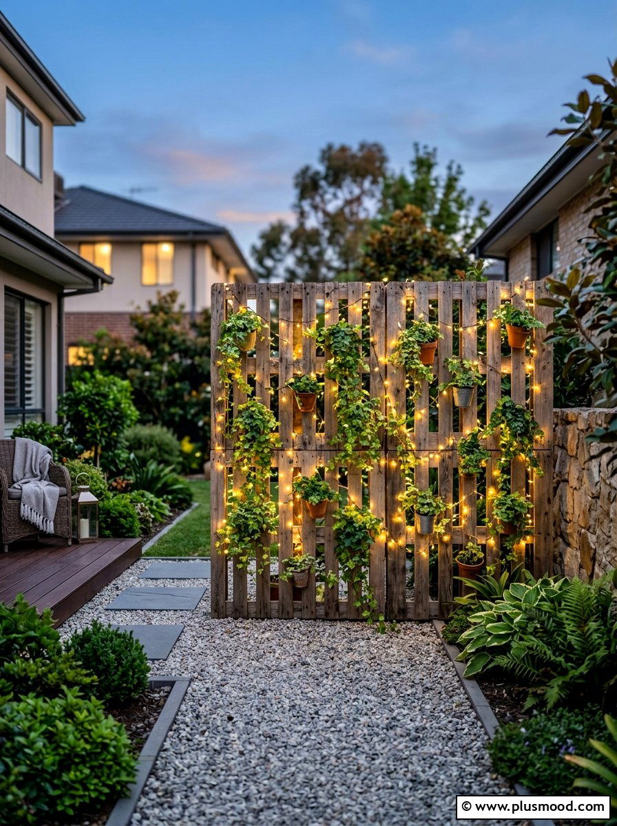 Pallet privacy screen - 25 outdoor garden decor ideas with wooden pallets