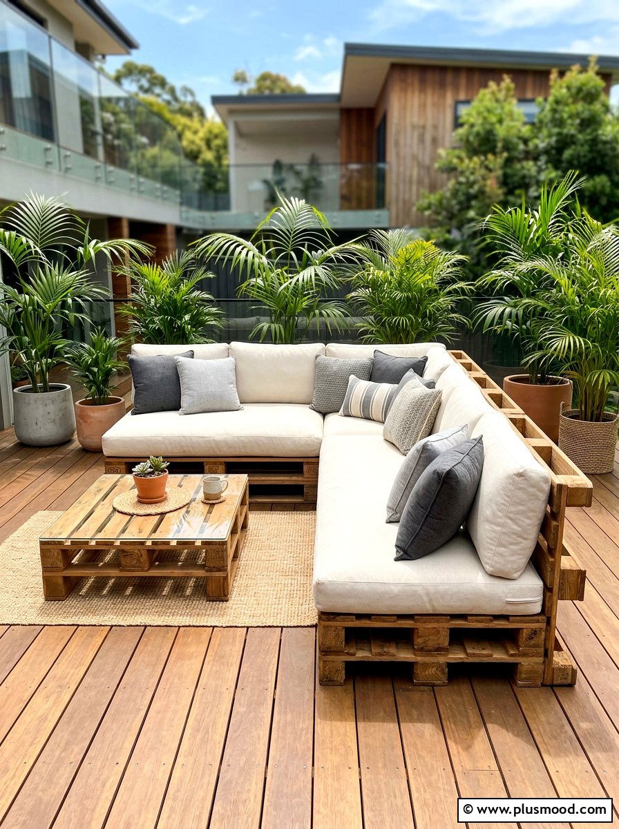 Pallet sectional sofa - 25 outdoor garden decor ideas with wooden pallets