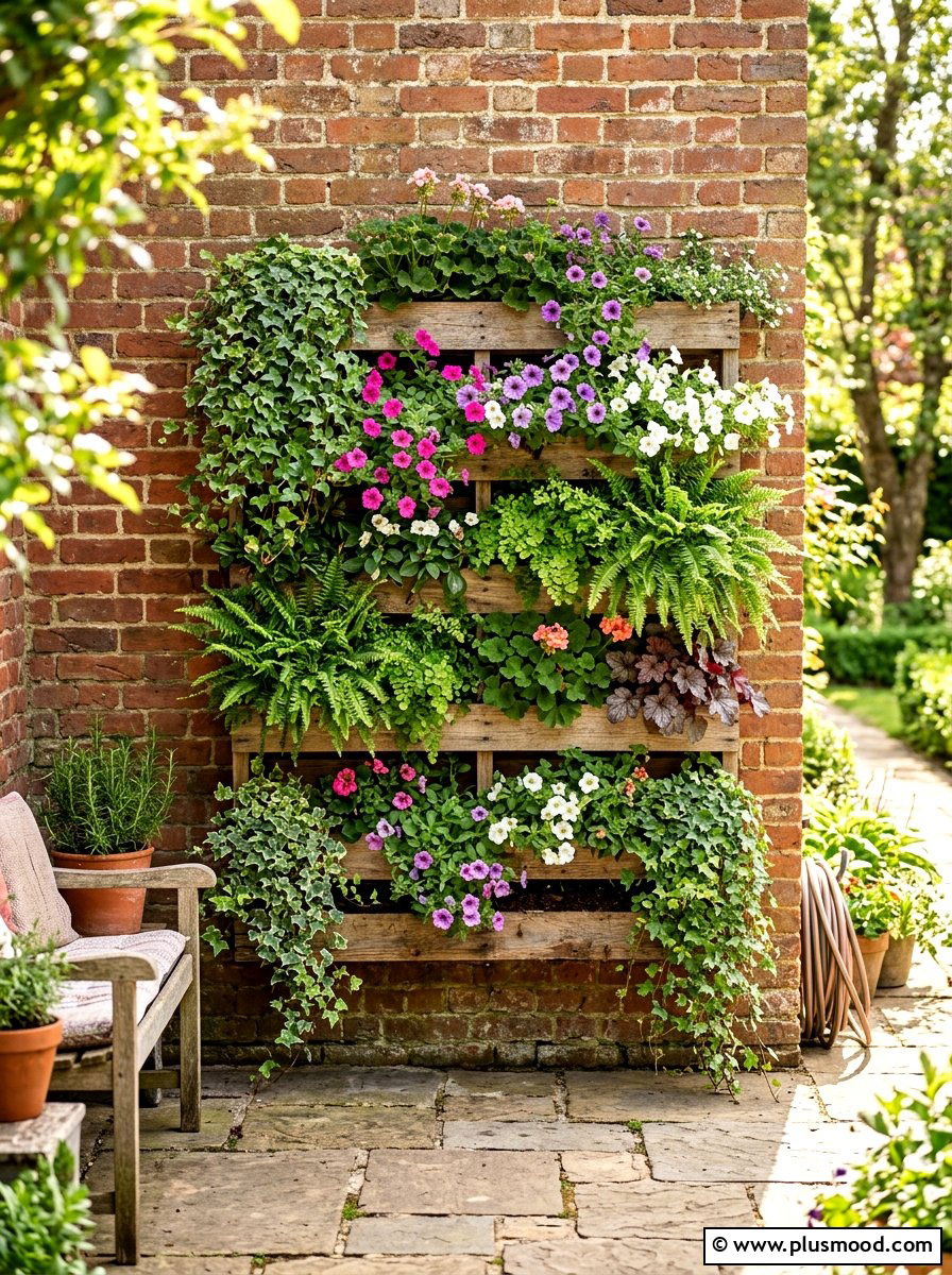 Pallet vertical garden - 25 outdoor garden decor ideas with wooden pallets