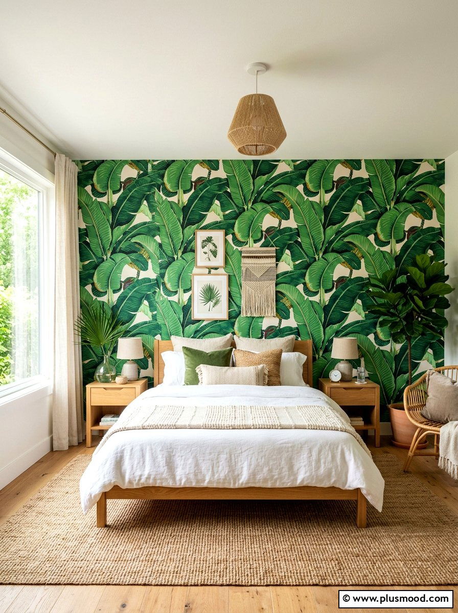 Palm Leaf Wallpaper - 25 summer tropical bedroom ideas