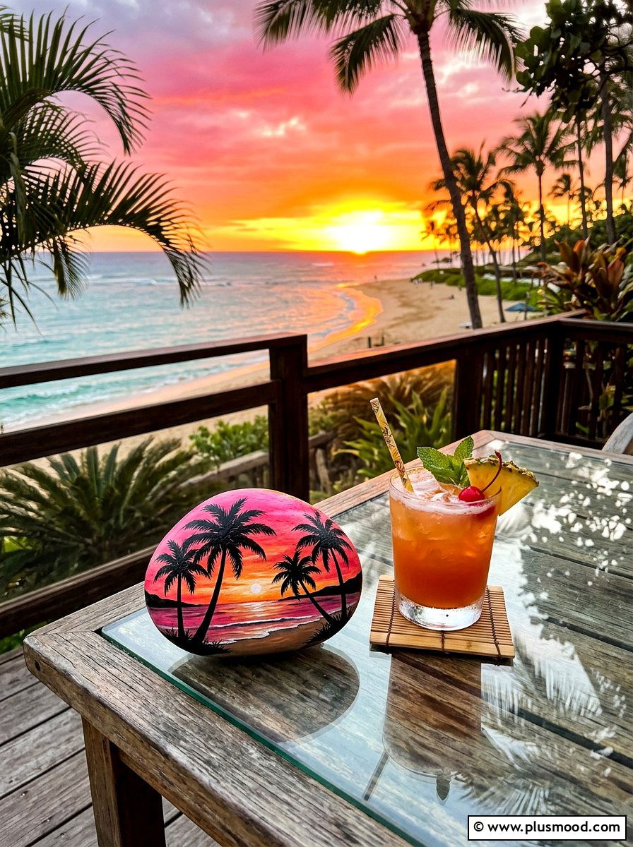 Palm Tree Beach - 25 painted rock ideas with landscapes