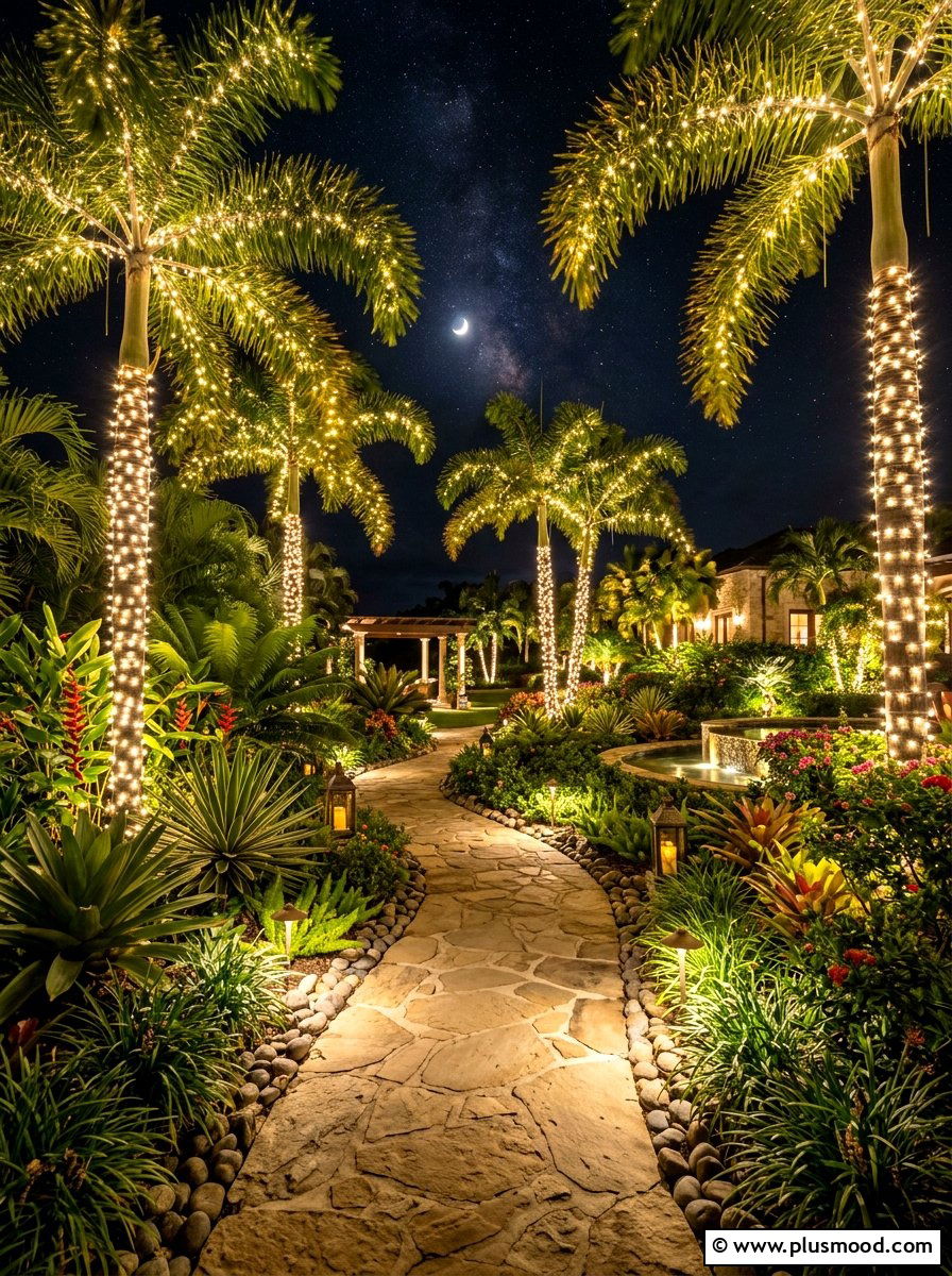 Palm Tree Lighting - 25 summer tropical party decor ideas