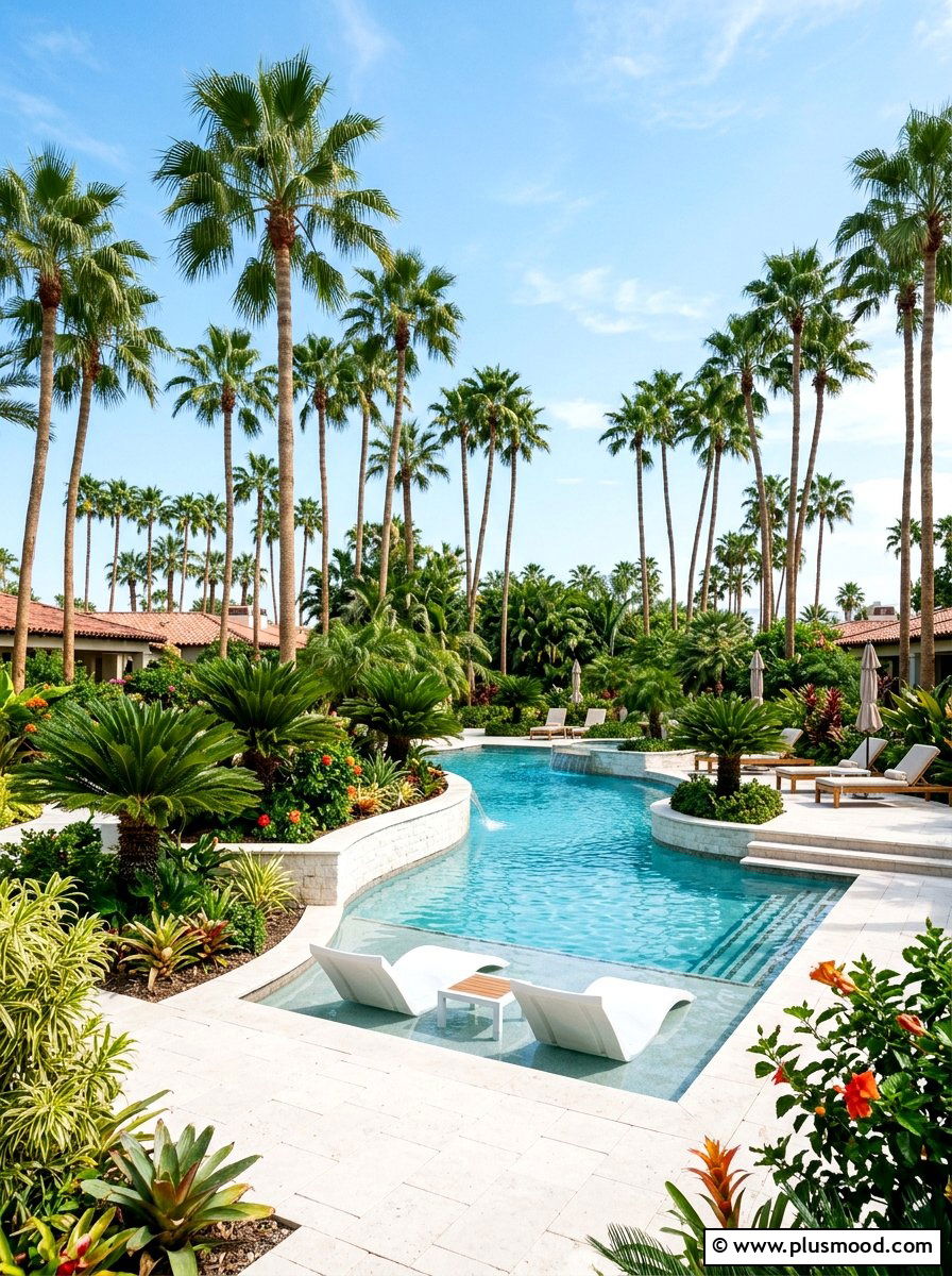 Palm Tree Oasis - 25 pool landscaping ideas with plants