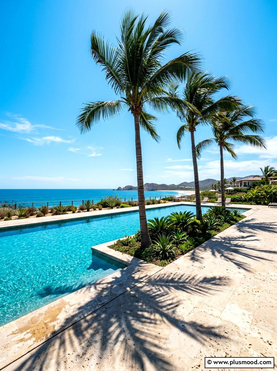 Palm Tree Pool Surround - 25 summer coastal pool area ideas