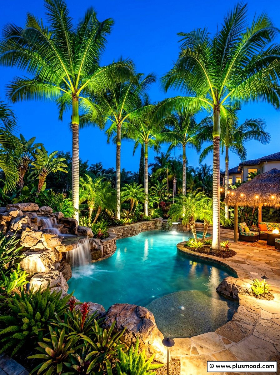 Palm Tree Uplighting - 25 summer pool lighting ideas