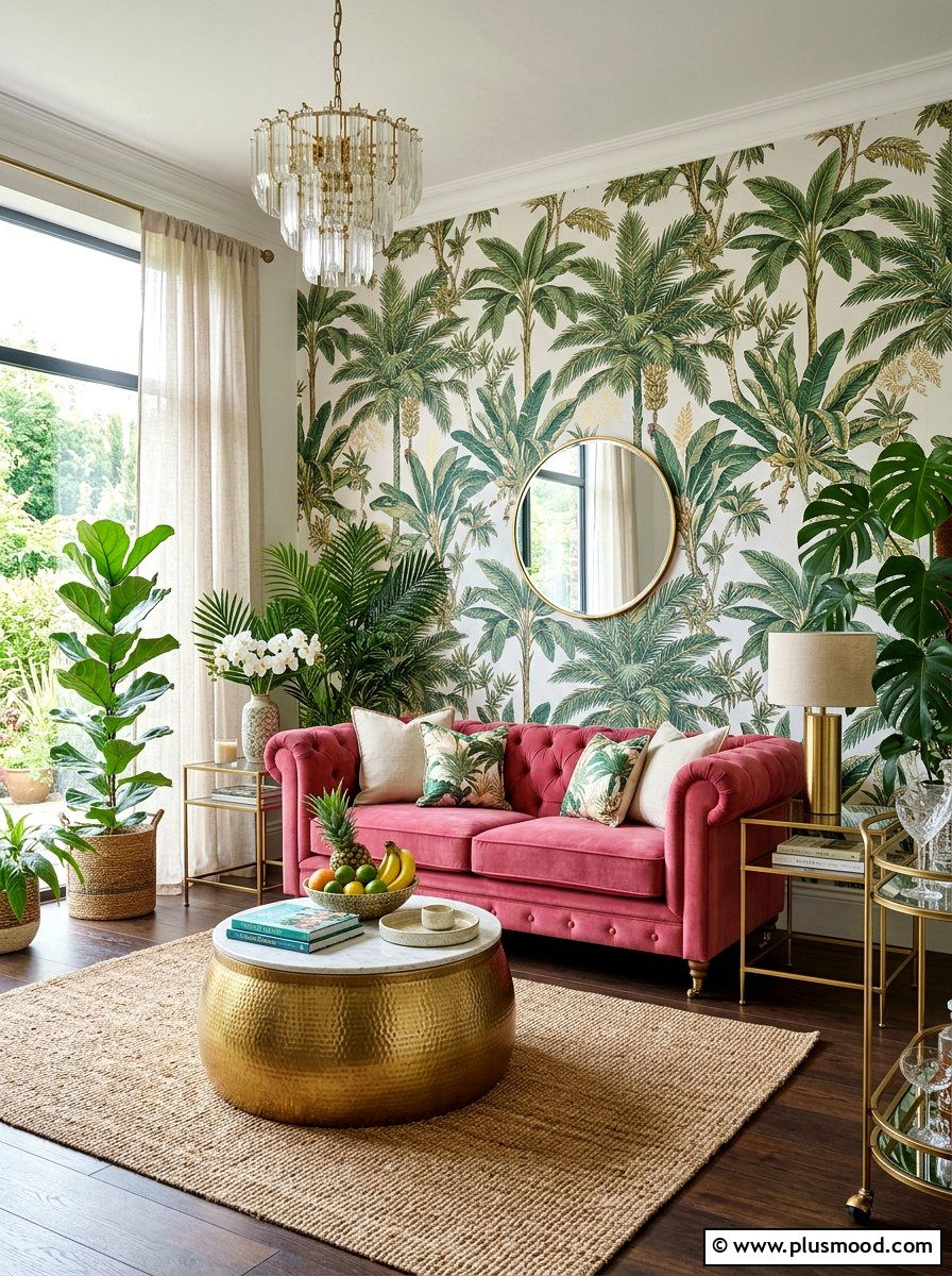 Palm Tree Wallpaper Panel - 25 summer wall art ideas for living room
