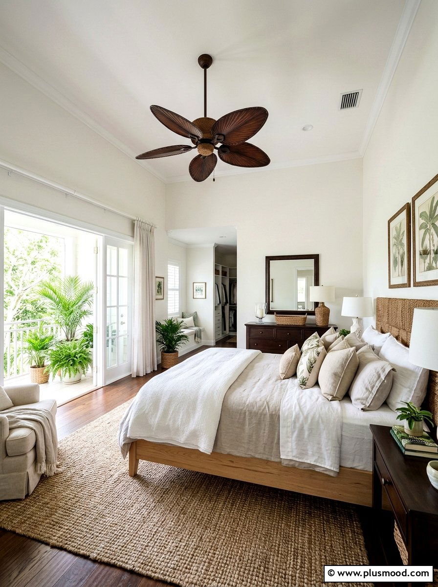 Palm frond ceiling fans - 25 summer tropical home decor ideas