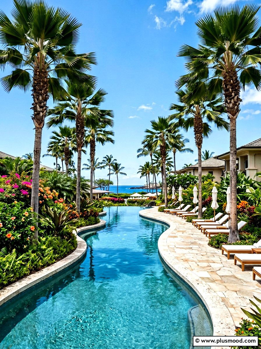 Palm trees pool layout - 25 pool landscaping ideas with curved edges