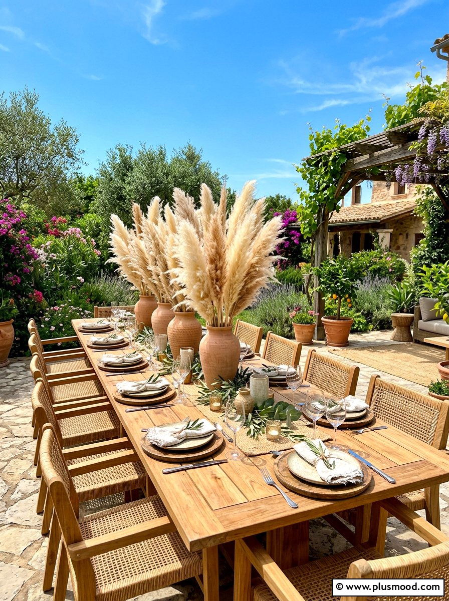 Pampas Grass Centerpiece - 25 summer boho outdoor party ideas