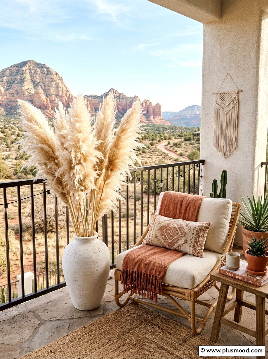 Pampas grass balcony decor - 25 summer boho balcony ideas