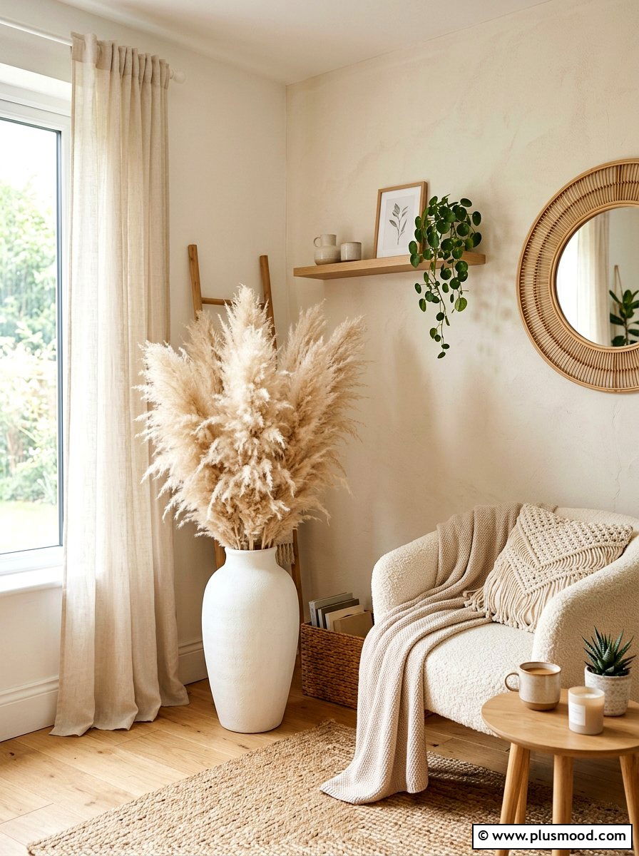 Pampas grass - 25 boho summer living room ideas