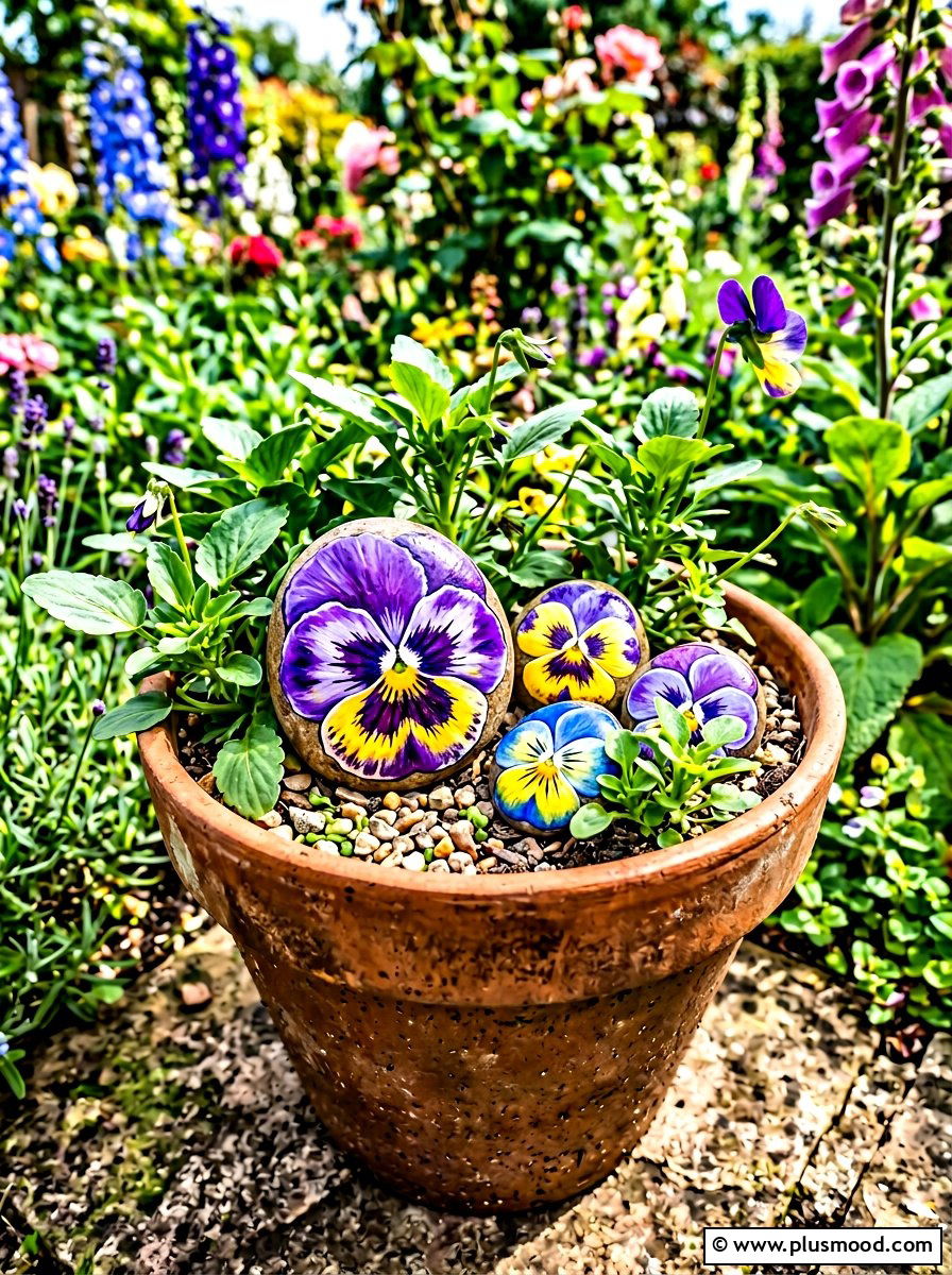 Pansy Painted Rock - 25 painted rock ideas with flowers