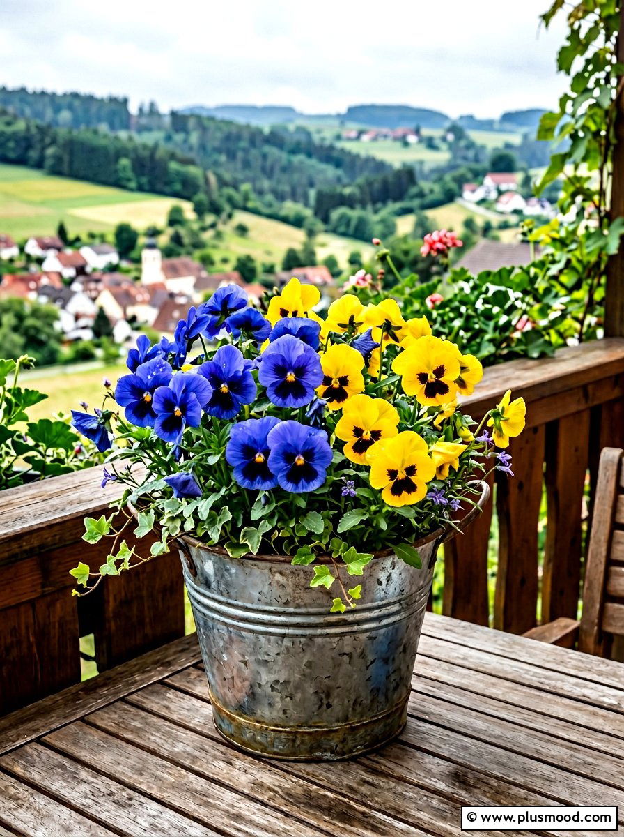 Pansy cool summer container - 25 summer balcony flower ideas