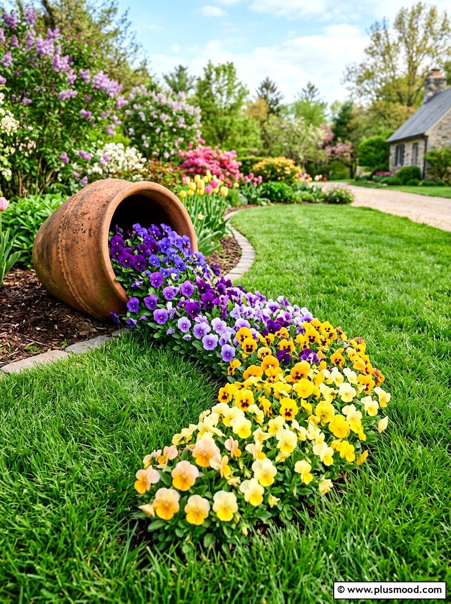 Pansy spill landscape - 25 summer spill planter ideas