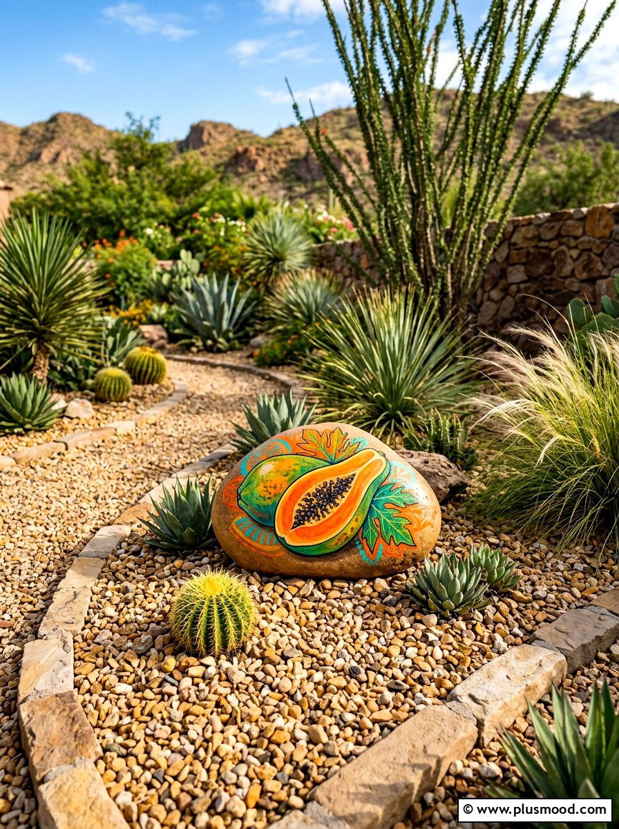 Papaya rock painting project - 25 painted rock ideas with fruit design