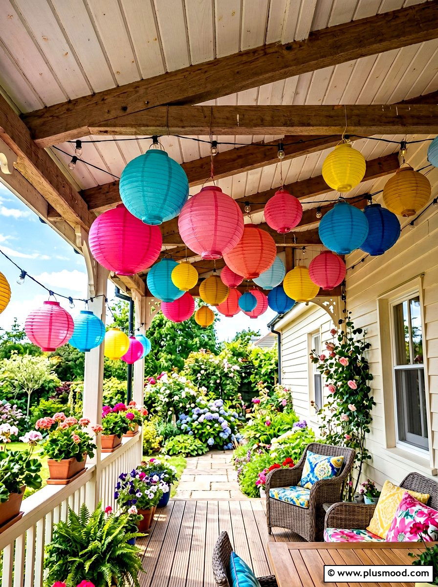 Paper Lantern Lights - 25 budget summer front porch decor ideas