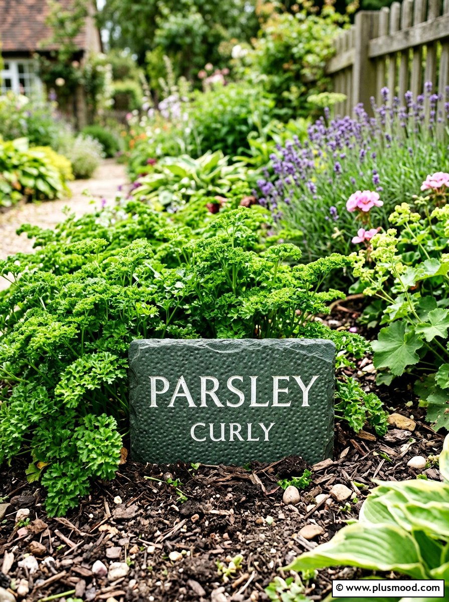 Parsley Herb Stone - 25 painted rock ideas for plant markers