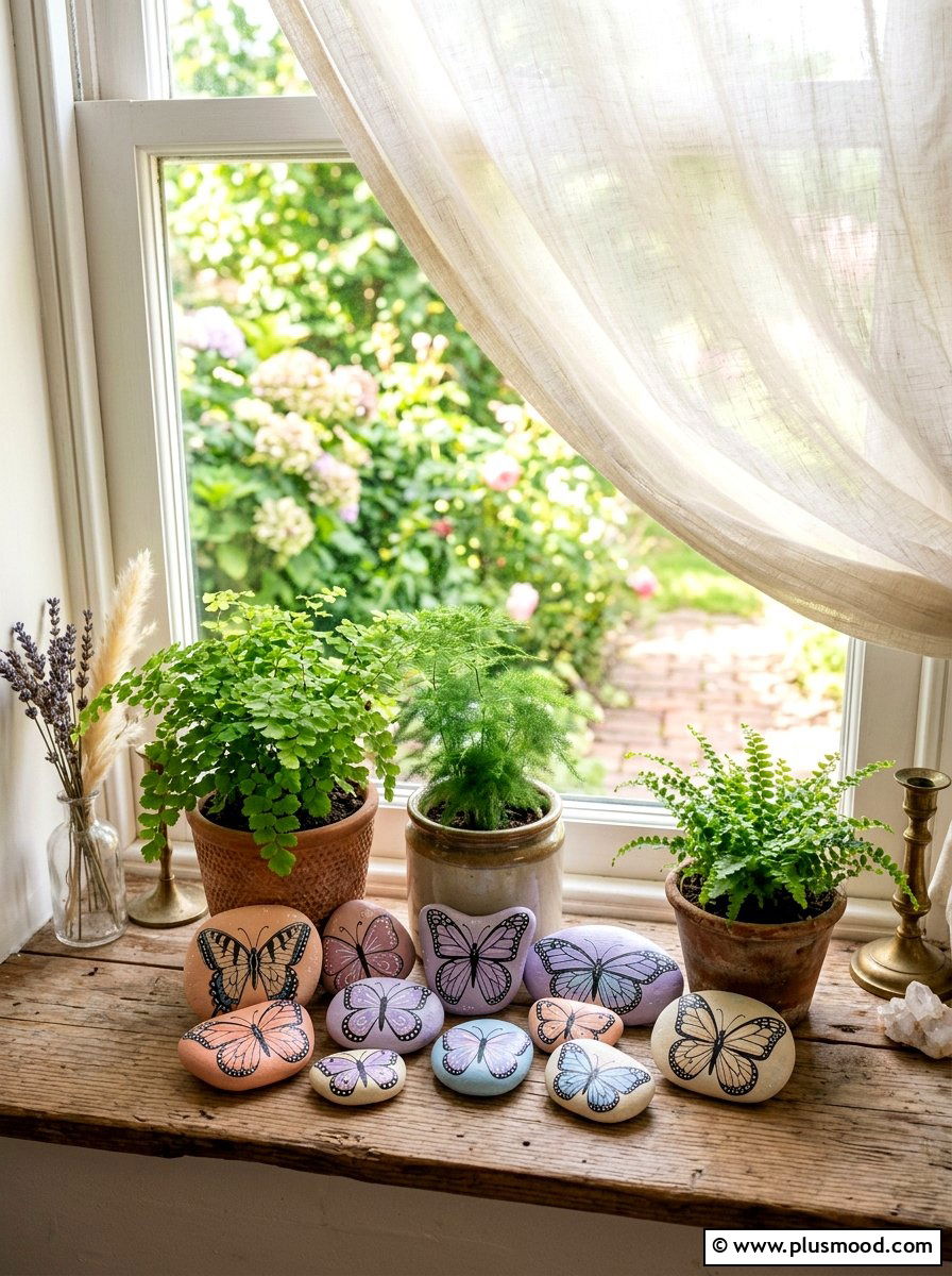 Pastel Butterfly Rocks - 25 painted rock ideas with seasonal themes
