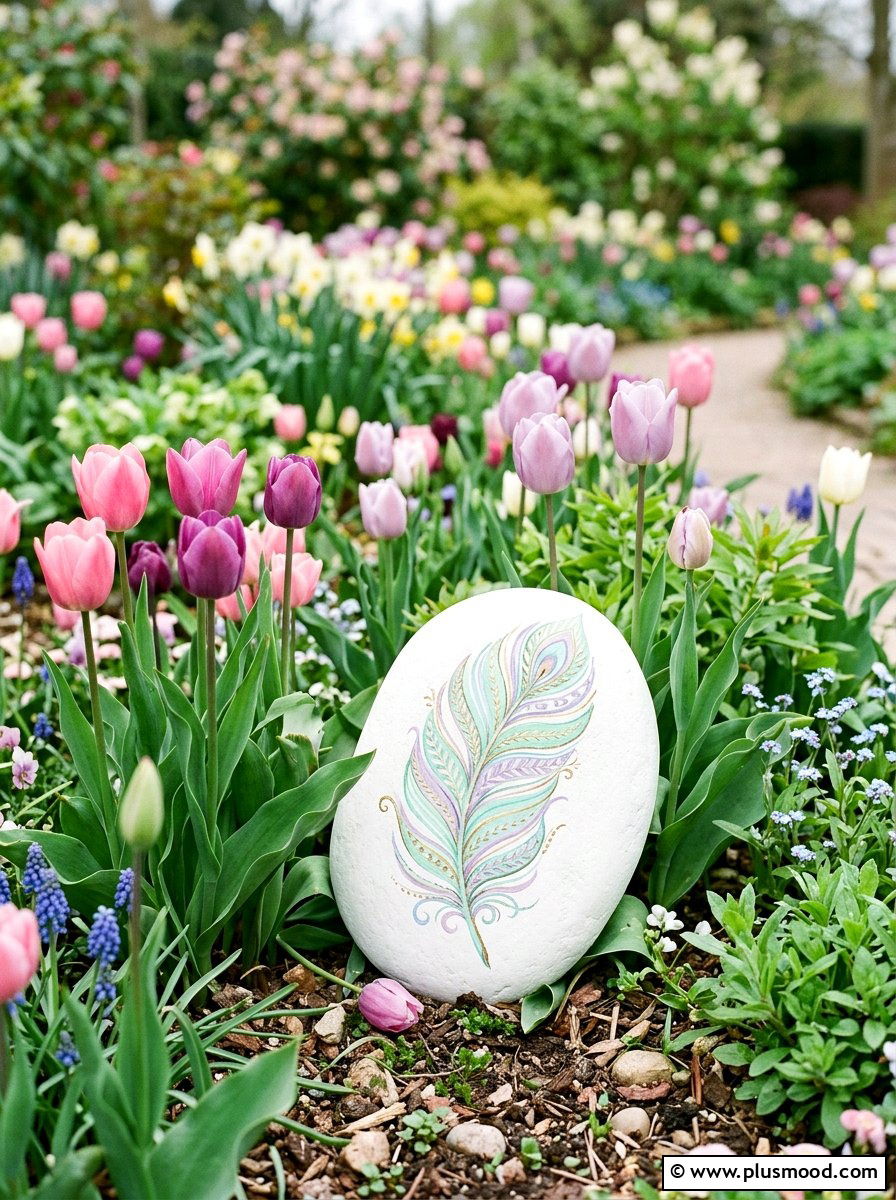 Pastel Feather - 25 painted rock ideas with feather design