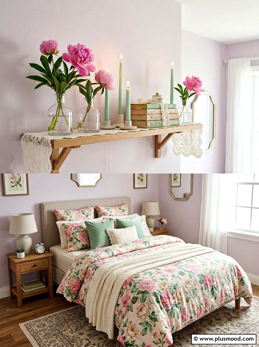Pastel Floral Bedroom Shelf - 25 summer bedroom shelf decor ideas