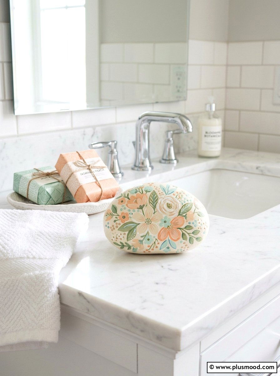 Pastel Floral Painted Rock - 25 painted rock ideas for mothers day