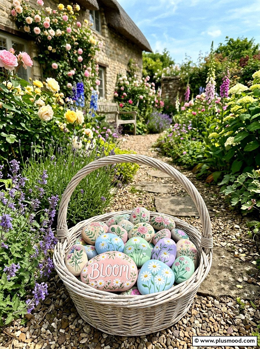 Pastel Floral Painted Stones - 25 painted rock ideas with inspirational words