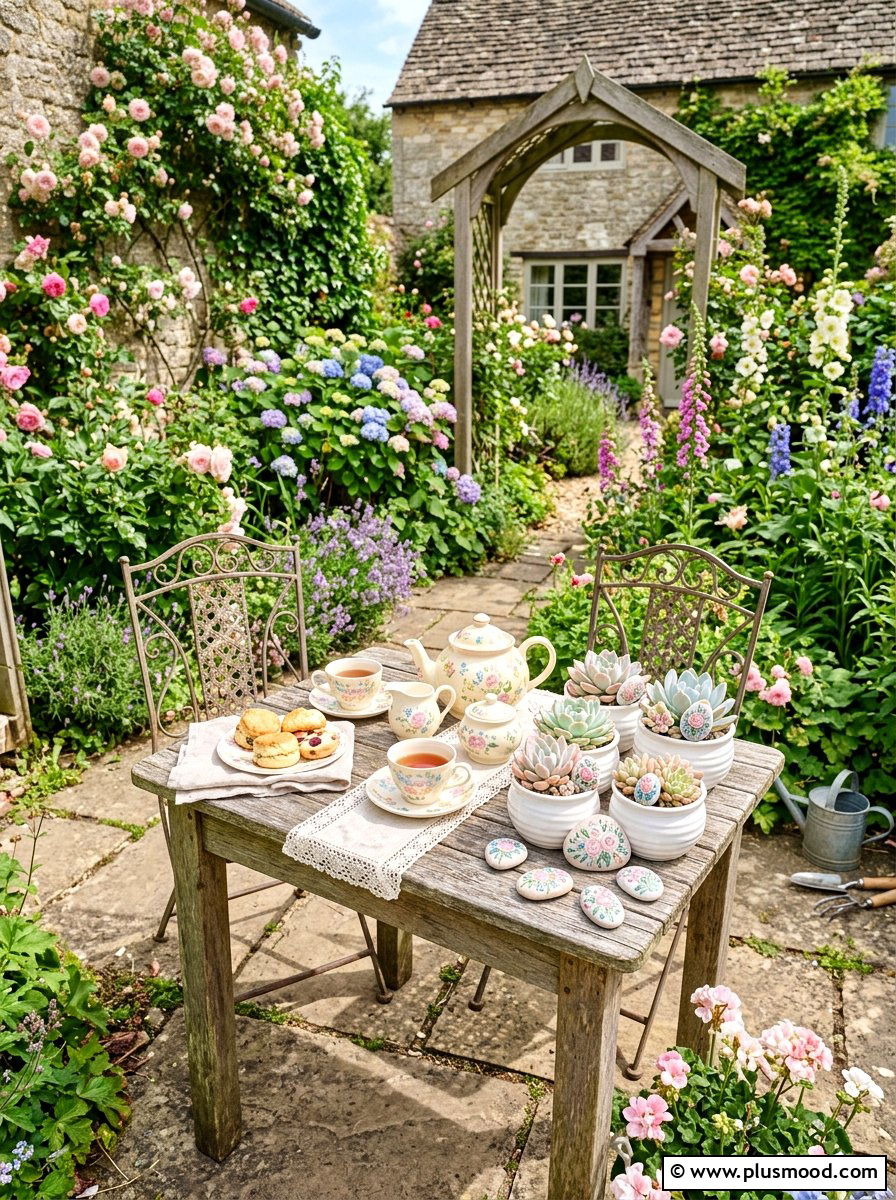 Pastel Floral Stones - 25 painted rock ideas for succulent garden