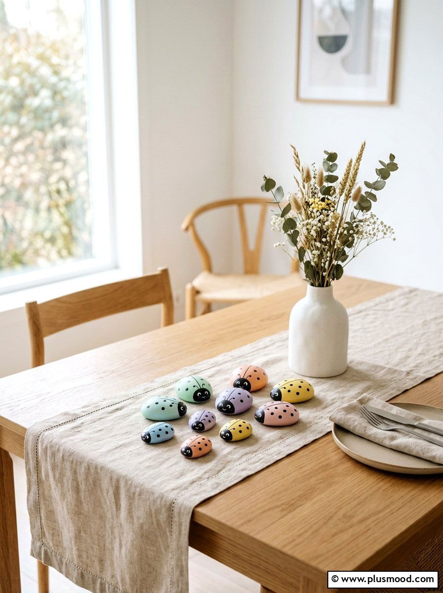 Pastel Ladybug Painted Rock - 25 painted rock ideas with ladybugs