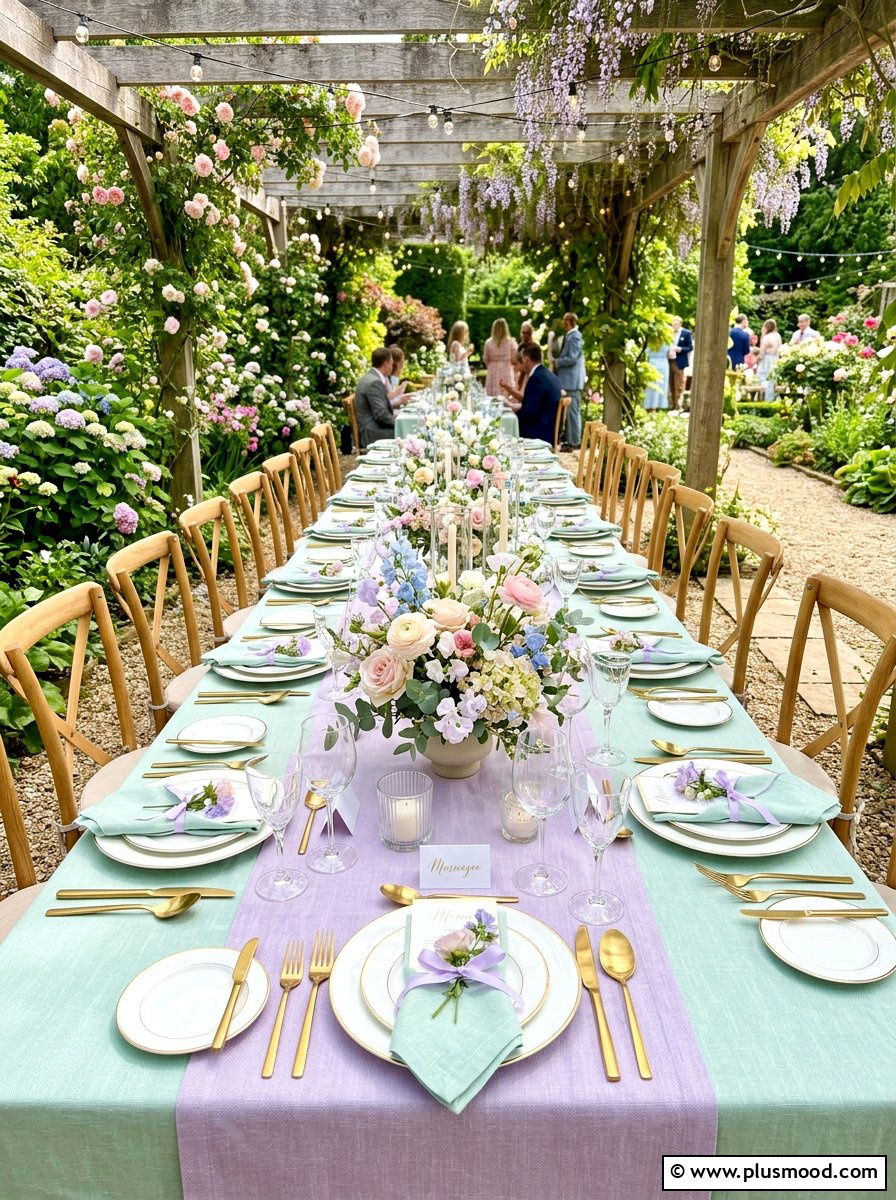 Pastel Linen Tablecloth Setup - 25 summer buffet table decor ideas
