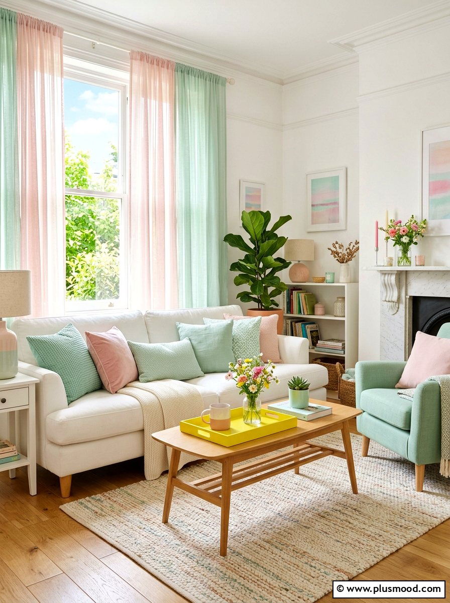 Pastel Living Room - 25 summer decor ideas for white living room
