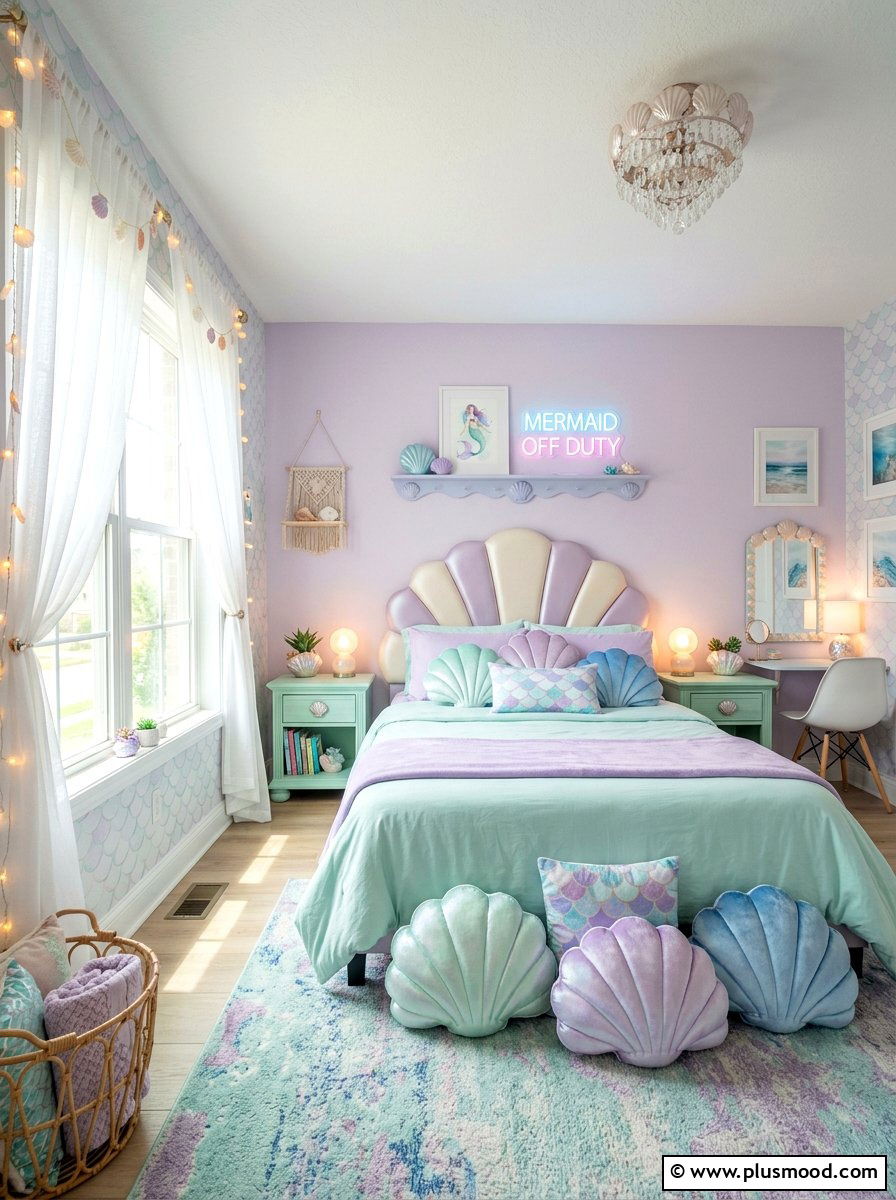 Pastel Mermaidcore Bedroom - 25 summer seashell bedroom decor ideas