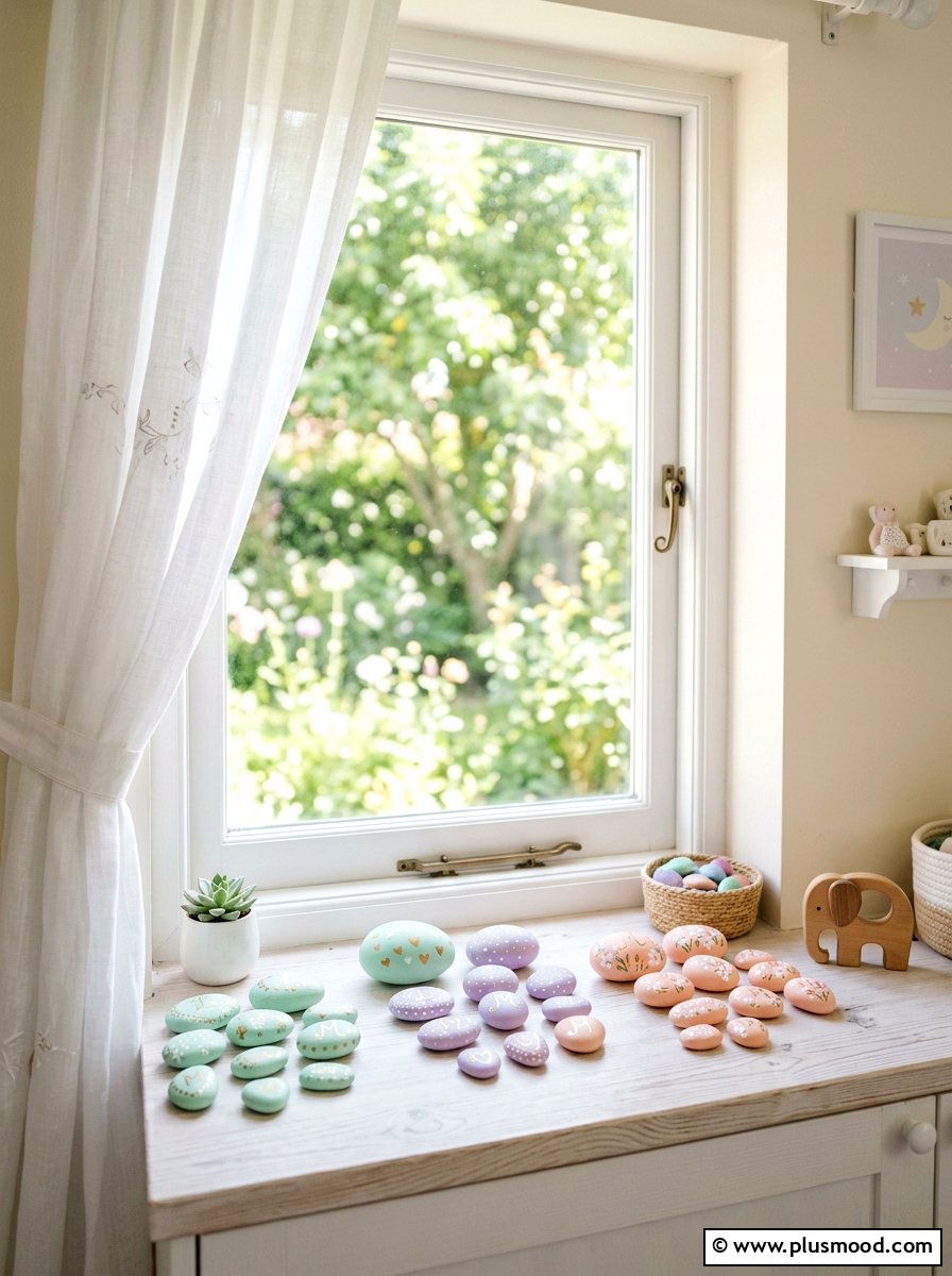 Pastel Painted Rocks - 25 painted rock ideas for window sill display